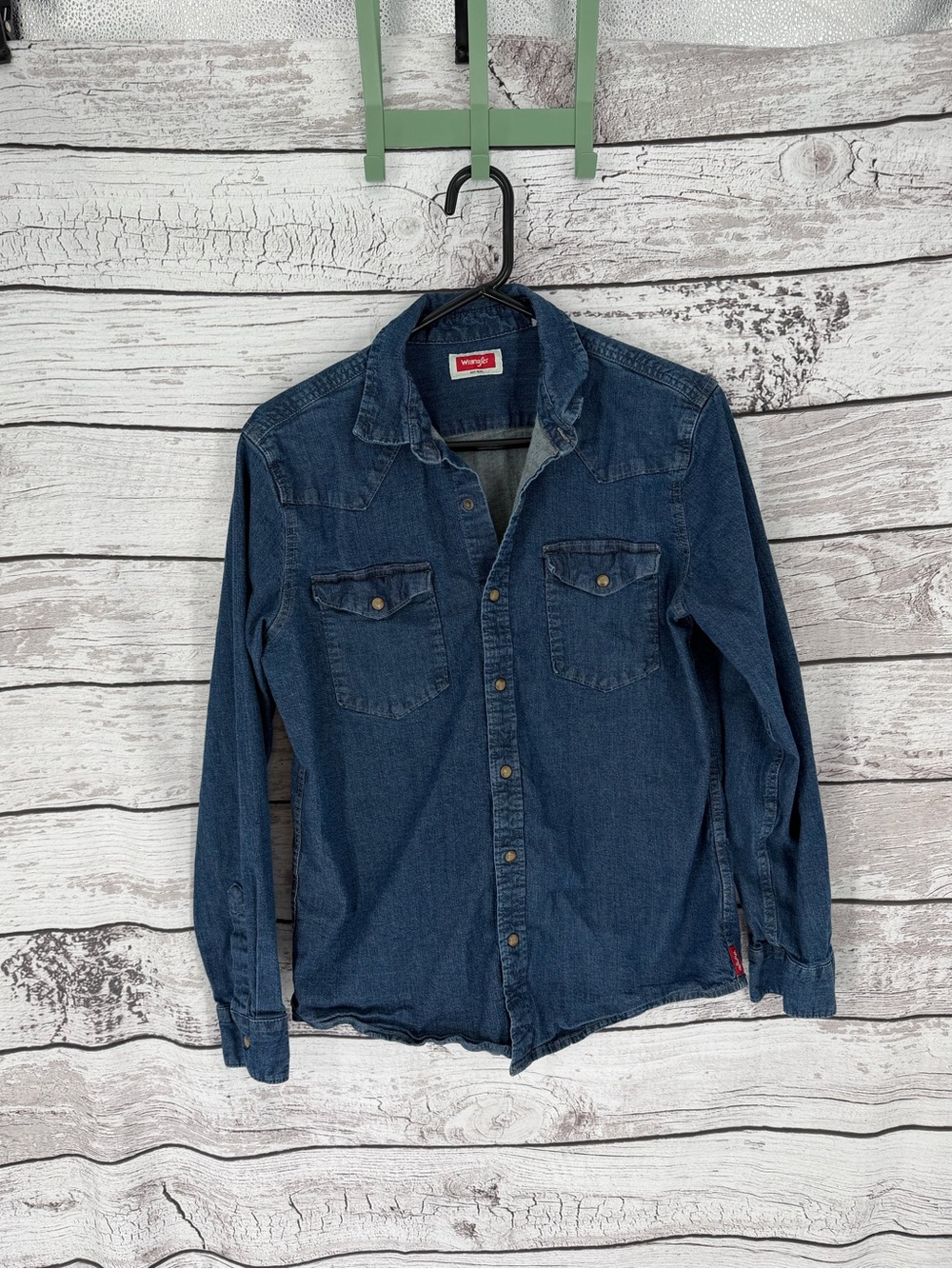 Wrangler Men's Blue Denim Button-Down Western Shirt